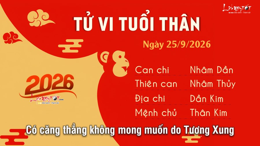 Tử vi hàng ngày 25/9/2026 của 12 con giáp - Thân Tu vi hang ngay 25/9/2026 cua 12 con giap - Than