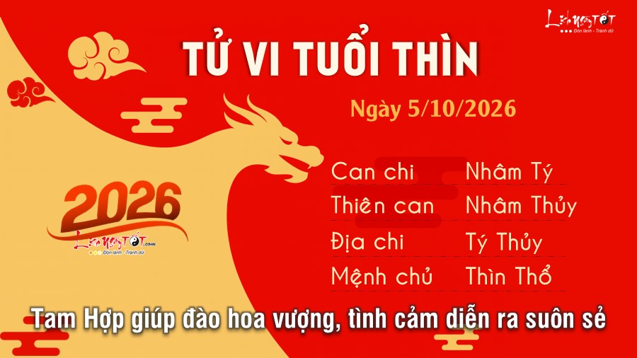 Tử vi hàng ngày 5/10/2026 của 12 con giáp - Thìn Tu vi hang ngay 5/10/2026 cua 12 con giap - Thin