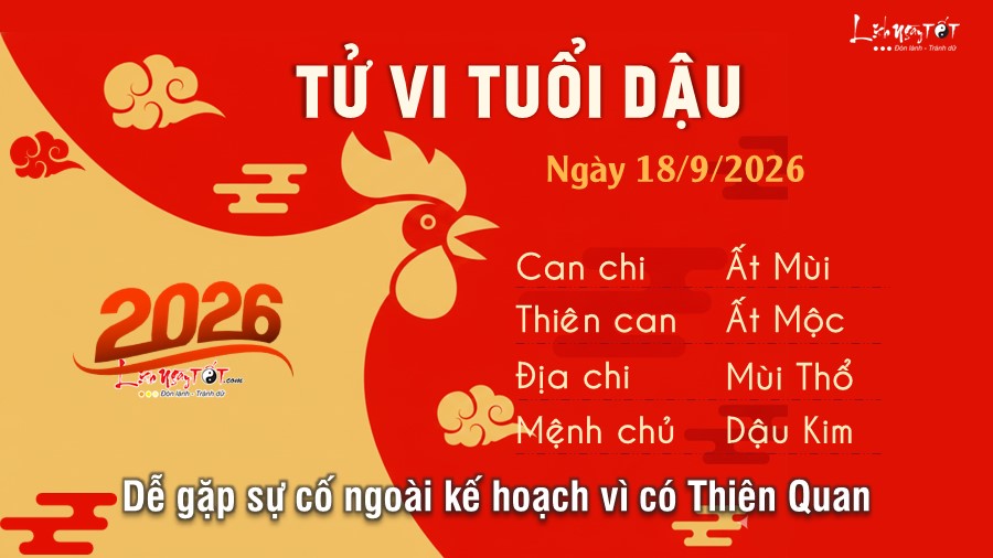 Tử vi hàng ngày 18/9/2026 của 12 con giáp - Dậu Tu vi hang ngay 18/9/2026 cua 12 con giap - Dau