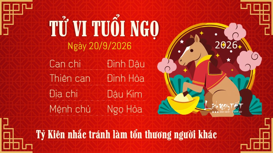 Tu vi hang ngay 20/9/2026 cua 12 con giap - Ngo