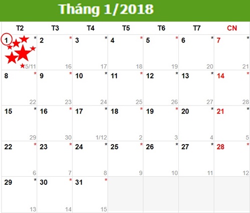 Lich nghi tet Duong lich 2018 nhu the nao