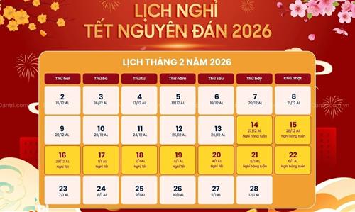 Lịch nghỉ Tết Nguyên Đán 2026 chính thức Lich nghi Tet Nguyen Dan 2026 chinh thuc